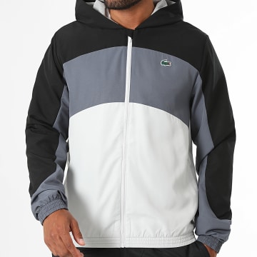 Lacoste - Veste Capuche Zippée Regular Fit Logo Crocodile Gris Clair Gris Anthracite Noir