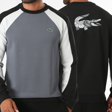 Lacoste - Sweat Crewneck Regular Fit Logo Crocodile Gris Anthracite Noir Gris Clair