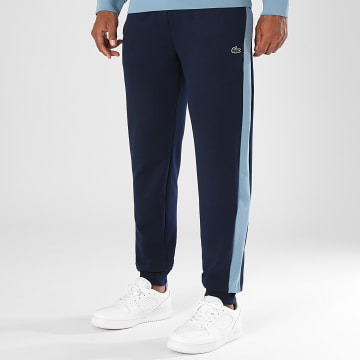 Lacoste - Pantalon Jogging A Bandes Regular Fit Logo Crocodile Bleu Marine