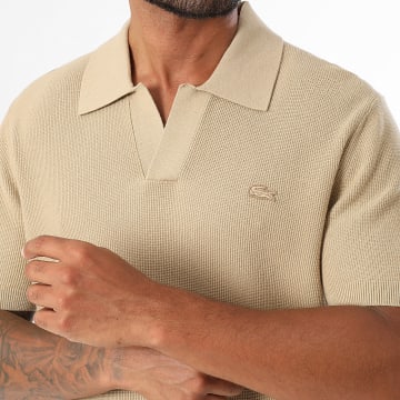 Lacoste - Polo de manga corta de punto ajuste regular logo bordado cocodrilo tono sobre tono beige