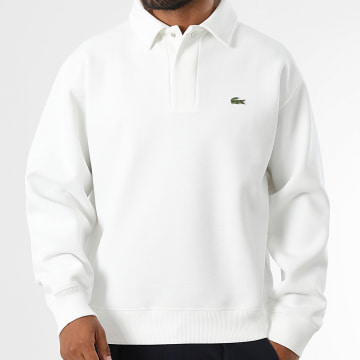 Lacoste - Sweat Col Boutonné Classic Fit Logo Brodé Crocodile Blanc