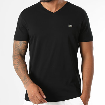Lacoste - Tee Shirt Col V Regular Fit Logo Brodé Crocodile Noir