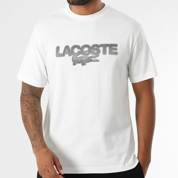 Lacoste - Tee Shirt Classic Fit Logo Crocodile Imprimé Blanc