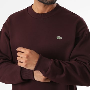 Lacoste - Sudadera Cuello Redondo Classic Fit Logo Bordado Cocodrilo Burdeos