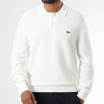Lacoste - Polo Manches Longues En Maille Classic Fit Logo Brodé Crocodile Beige Clair
