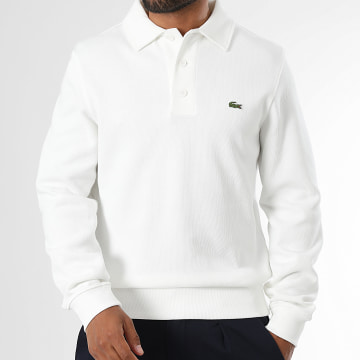 Lacoste - Polo Manches Longues Regular Fit Logo Brodé Crocodile Beige Clair