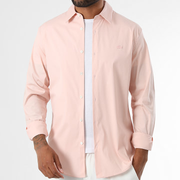 Lacoste - Chemise Manches Longues Slim Fit Logo Brodé Crocodile Ton Sur Ton Rose