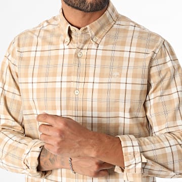 Timberland - Chemise Manches Longues Regular Fit Poplin Check 0YH8C Beige Camel Clair