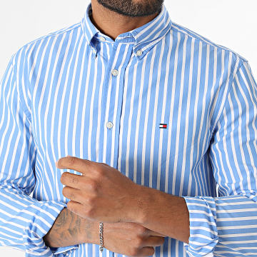 Tommy Hilfiger - Camisa Manga Larga Liquid Flex Poplin Stripe 3315 Blanco Azul Claro