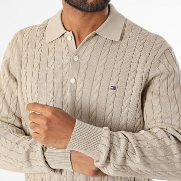Tommy Hilfiger - Pull Col Boutonné Classic Cotton Cable 1955 Beige