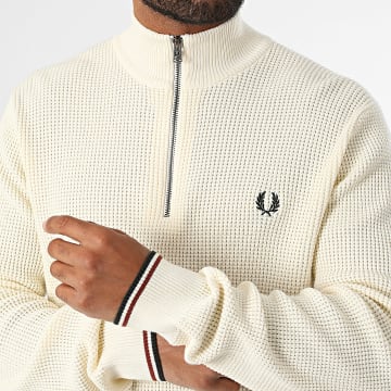 Fred Perry - Hoodie High Neck Zipped Waffle Stitch K8557 Light Beige