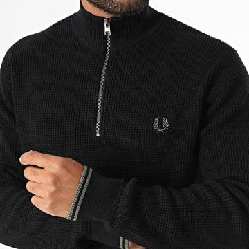Fred Perry - Hoodie High Neck Zipped Waffle Stitch K8557 Black