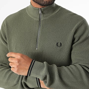 Fred Perry - Hoodie High Neck Zipped Waffle Stitch K8557 Khaki Green