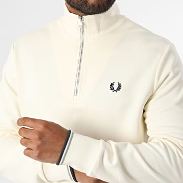 Fred Perry - Hoodie Zip Neck Half Zip M3574 Light Beige Black