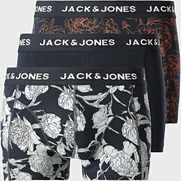 Jack And Jones - Pack de 3 Boxers Trunk Abstract Flower Azul Marino Naranja Blanco