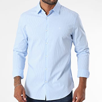 Calvin Klein - Chemise Manches Longues Slim Thin Stripe Stretch BM108 Bleu Clair Blanc