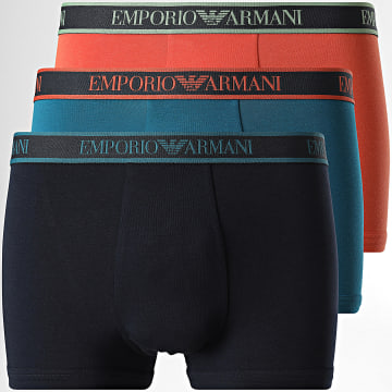 Emporio Armani - Set di 3 boxer EM000259-AF25019 Blu Navy Blu Petrolio Arancione Verde