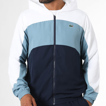 Lacoste - Chaqueta Con Capucha Y Cremallera Regular Fit Logo Cocodrilo Azul Marino Blanco Azul