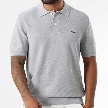 Lacoste - Polo Manches Courtes En Maille Logo Brodé Crocodile Gris Chiné
