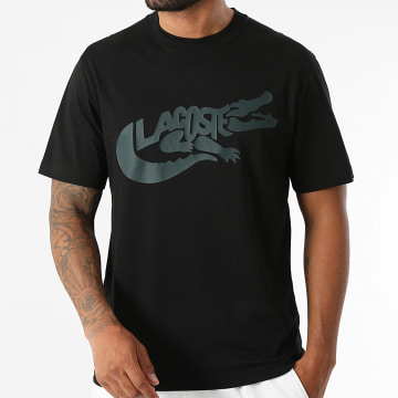 Lacoste - Tee Shirt Classic Fit Logo Crocodile Imprimé Noir