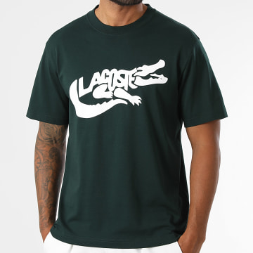 Lacoste - Tee Shirt Classic Fit Logo Crocodile Imprimé Vert Foncé