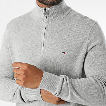 Tommy Hilfiger - Pull Col Zippé Pima 8049 Gris Chiné
