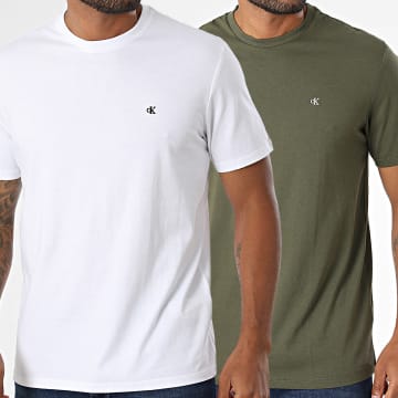 Calvin Klein - Lot De 2 Tee Shirts RD001 Blanc Vert Kaki