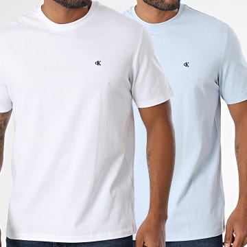 Calvin Klein - Lot De 2 Tee Shirts RD001 Blanc Bleu Clair