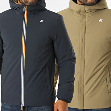 K-Way - Veste Zippée Capuche Réversible Jack St Warm K6128VW Bleu Marine Vert Kaki Clair
