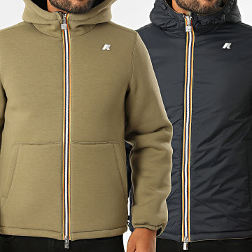 K-Way - Veste Capuche Réversible Jack Spacer Nylon Double K8142YW Vert Kaki Clair Bleu Marine