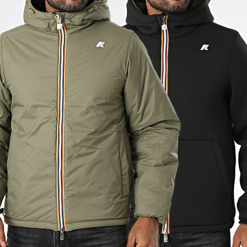 K-Way - Jass Capuchon Ritssluiting Omkeerbaar Jack Spacer Nylon Dubbel K8142YW Zwart Kakkig Groen