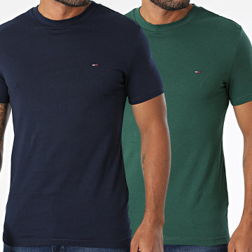 Tommy Jeans - Lot De 2 Tee Shirts Slim Jersey 0687 Bleu Marine Vert Foncé
