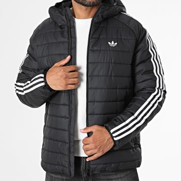 Adidas Originals - Donsjas met capuchon met rits en 3 Stripes strepen KR7201 Zwart