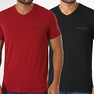 Emporio Armani - Set di 2 T-Shirt Scollo a V EM000392-AF25019 Nero Rosso Scuro