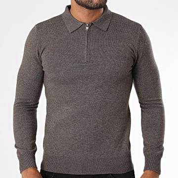 KZR - Maglia con collo con zip 100 Marrone Mélange