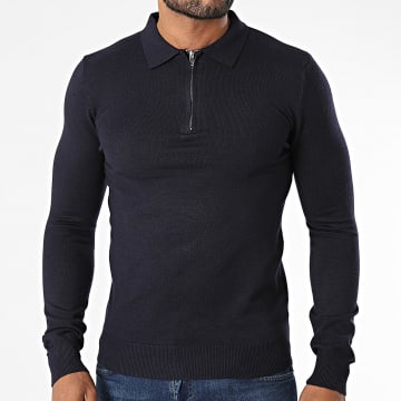 KZR - Maglia con collo con zip 100 Blu Navy Scuro