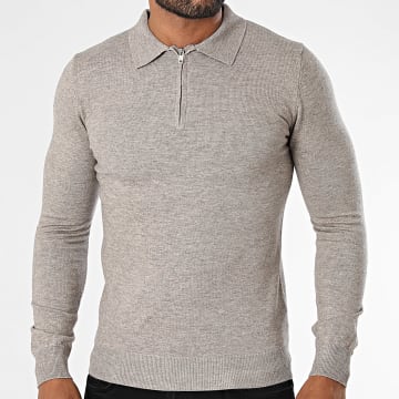 KZR - Maglia Collo con Zip 100 Beige Chiaro Mélange