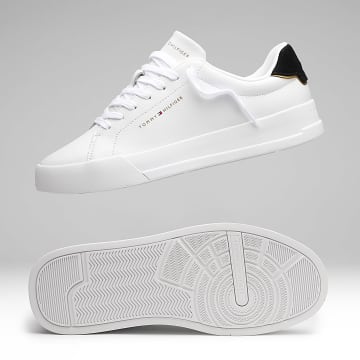 Tommy Hilfiger - Zapatillas Court Core Esencial Leather 5367 Blanco Negro Oro