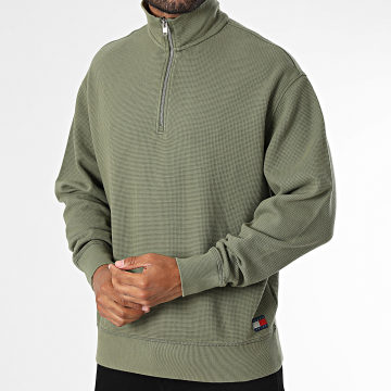 Tommy Jeans - Sweat Col Zippé Waffle 3127 Vert Kaki