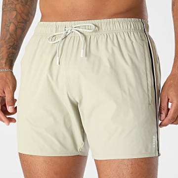 BOSS - Pantalón Corto De Baño A Rayas Iconic 50491594 Verde Caqui Claro