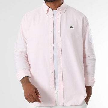 Lacoste - Chemise Manches Longues Regular Fit Logo Brodé Crocodile Rose Clair
