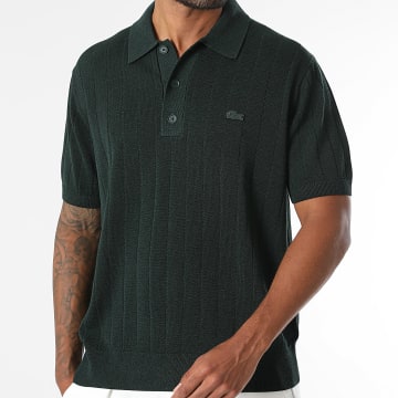 Lacoste - Polo Manches Courtes Maille Logo Brodé Crocodile Ton Sur Ton Vert Foncé Chiné