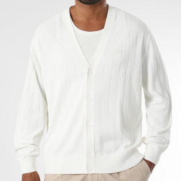 Lacoste - Cárdigan Logo Bordado Cocodrilo Tonos Sobre Tonos Beige Claro