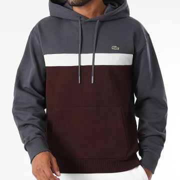 Lacoste - Hoodie Kapuze Classic Fit Logo Gesticktes Krokodil Grau Anthrazit Bordeaux