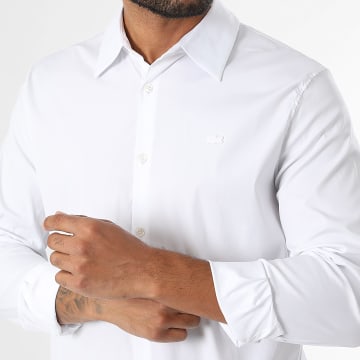 Lacoste - Chemise Manches Longues Slim Fit Logo Brodé Crocodile Ton Sur Ton Blanc