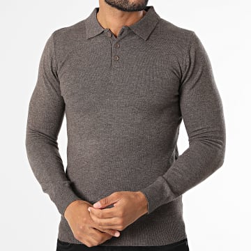 KZR - Jersey con cuello abotonado de punto 099 Marrón Jaspeado