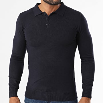 KZR - Maglia con Collo a Bottoni in Maglia 099 Blu Navy