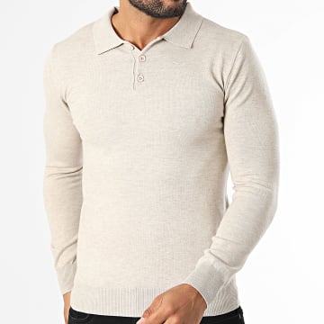 KZR - Jersey Cuello Con Botones De Punto 099 Beige Jaspeado