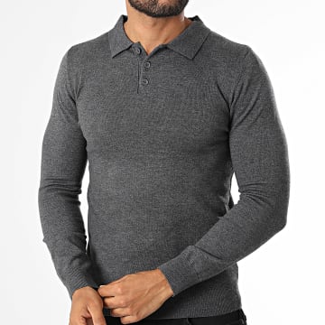 KZR - Jersey con Cuello Buttoned de Punto 099 Gris Antracita