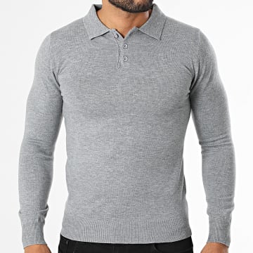 KZR - Jersey con cuello abotonado de punto 099 Gris Jaspeado